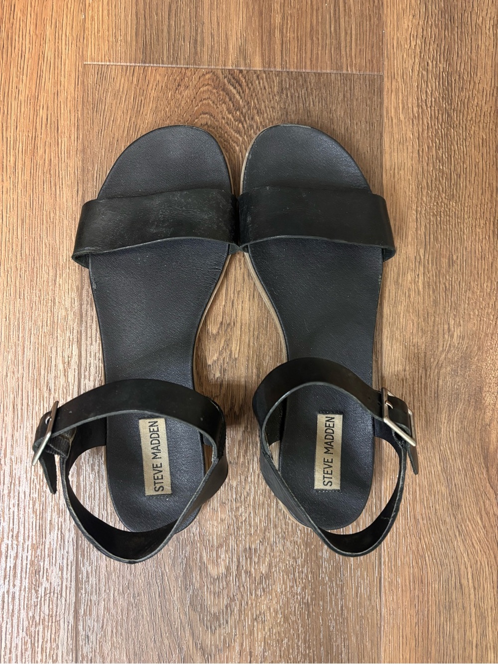 Steve Madden Black Slide Sandals with Ankle Buckle